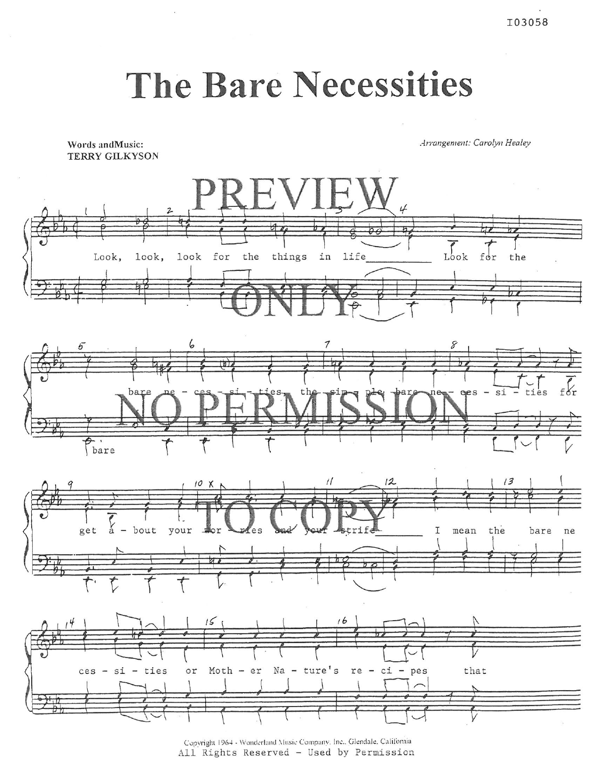 The Bare Necessities — sheet music preview, arranged by Carolyn Healey