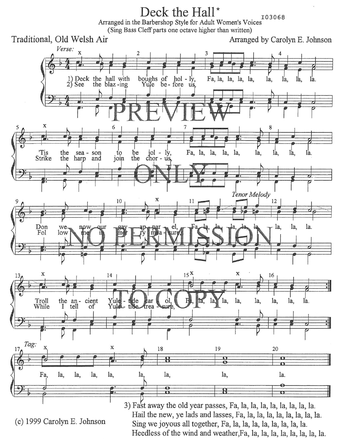 Deck The Hall — sheet music preview, arranged by Carolyn Johnson