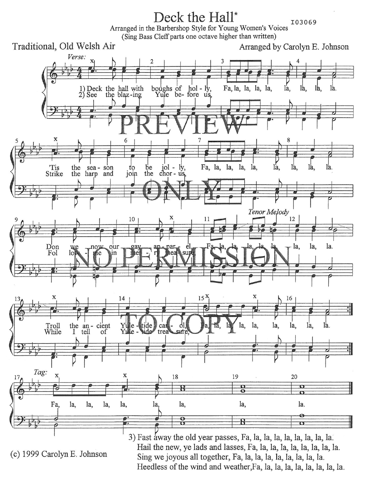 YW - Deck The Hall — sheet music preview, arranged by Carolyn Johnson