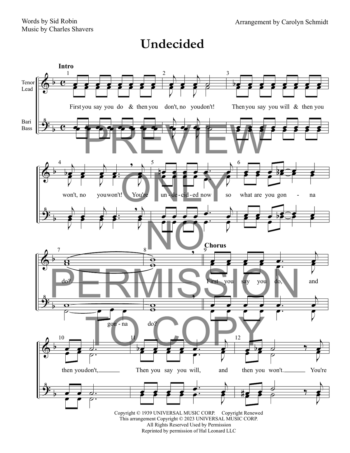 Undecided — sheet music preview, arranged by Carolyn Schmidt