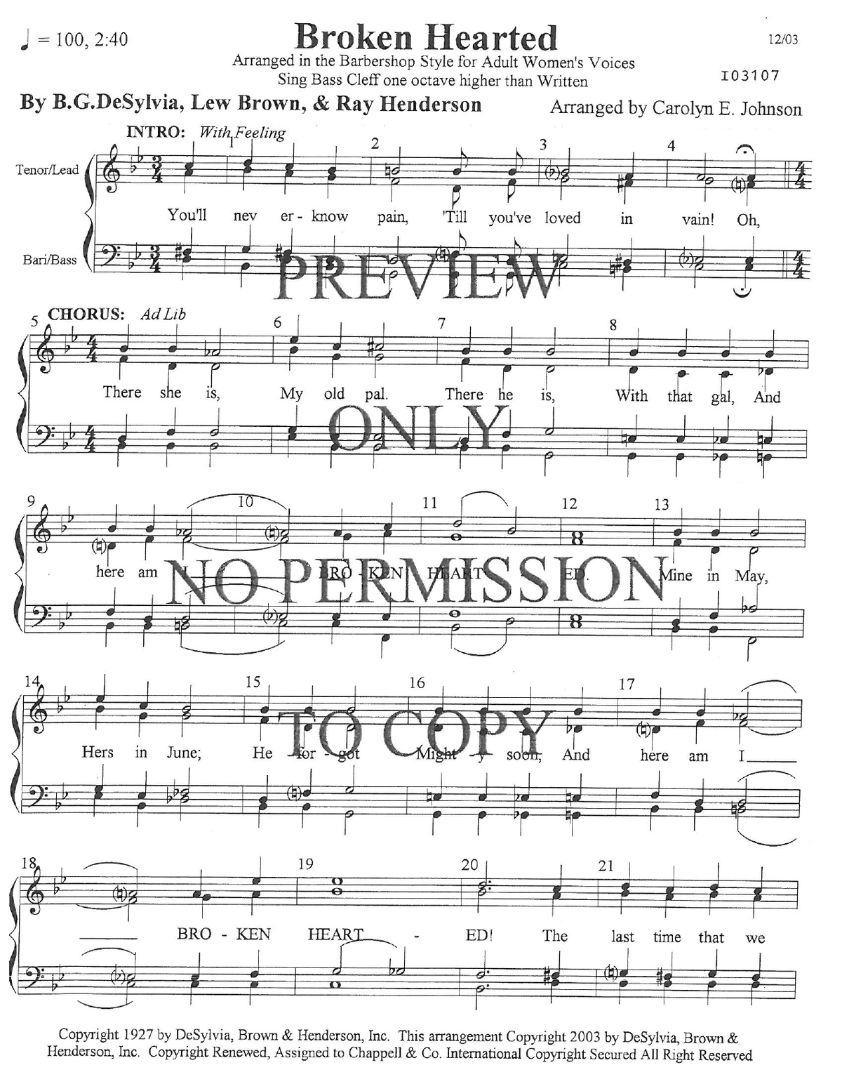 Broken Hearted (Here Am I) — sheet music preview, arranged by Carolyn Johnson