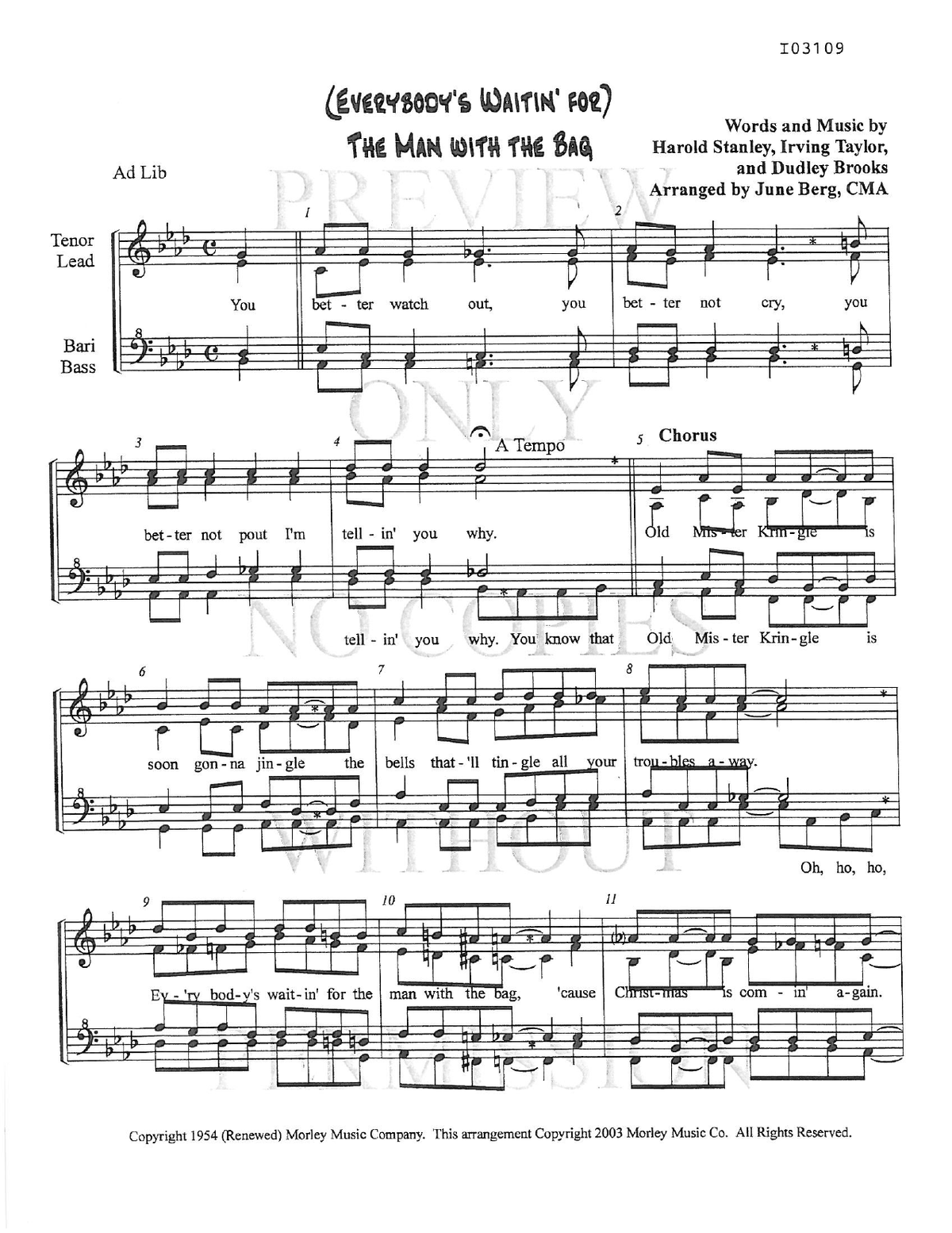 The Man With The Bag (Everybody's Waitin' For) — sheet music preview, arranged by June Berg