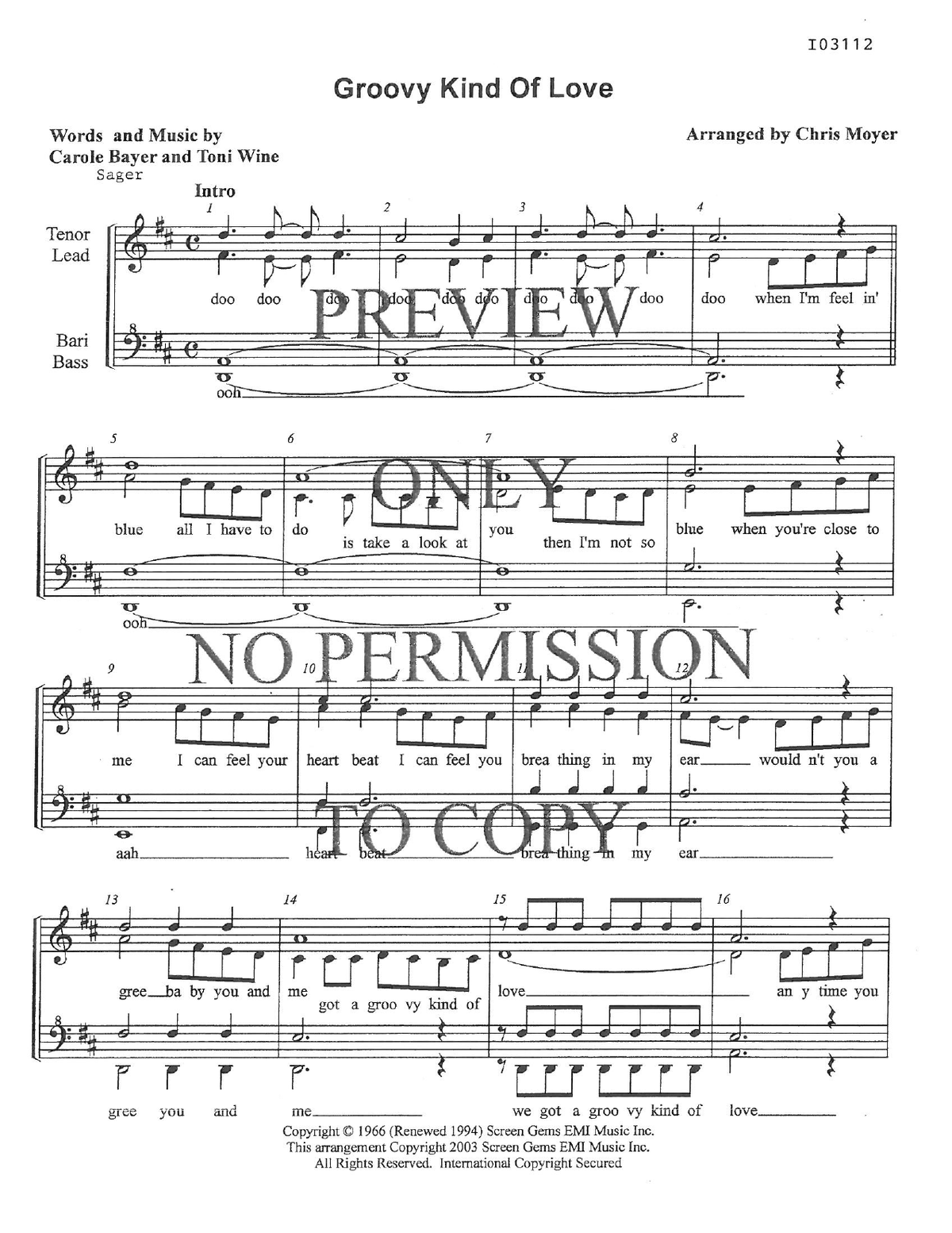 Groovy Kind Of Love — sheet music preview, arranged by Chris Moyer