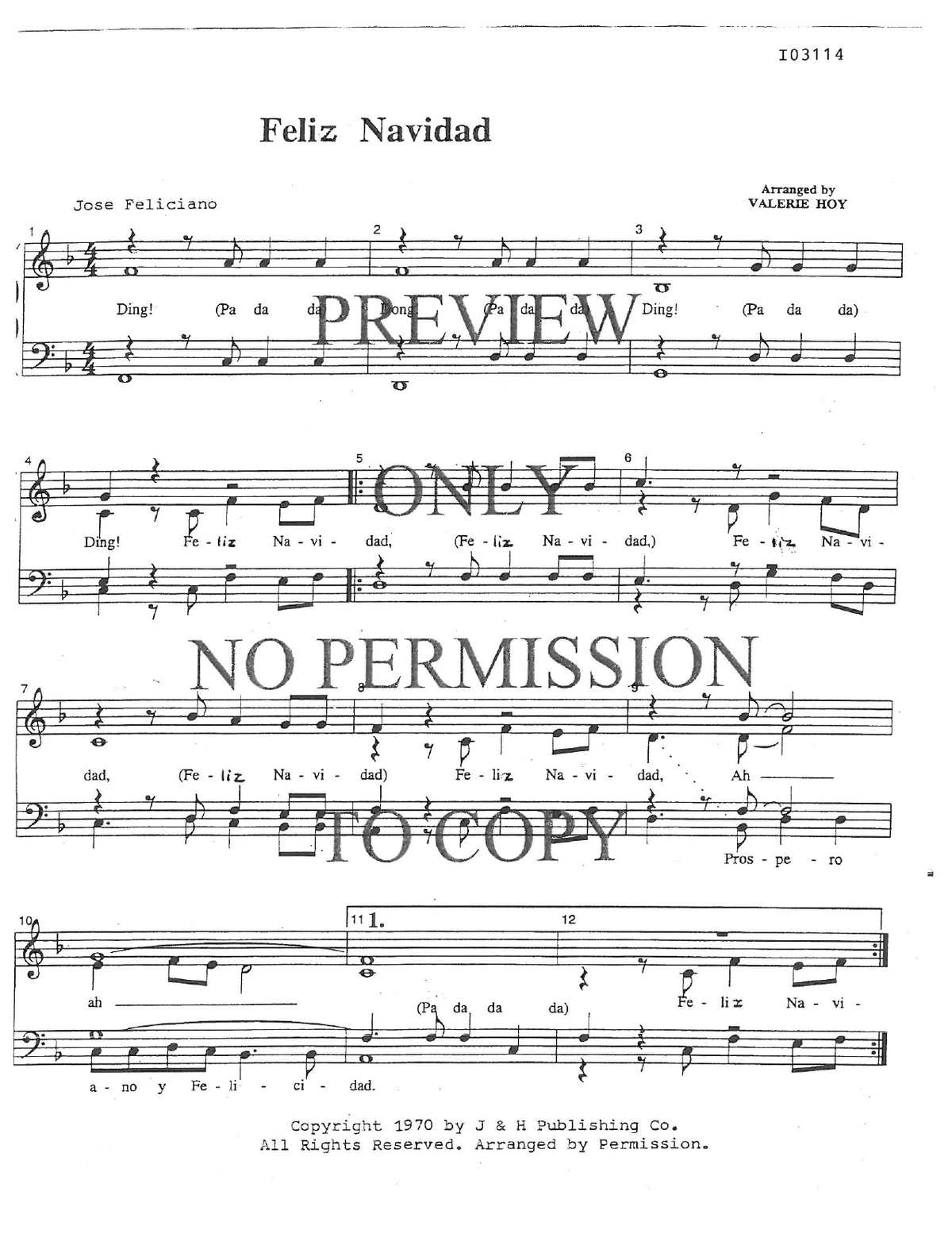 Feliz Navidad — sheet music preview, arranged by Valerie Hoy