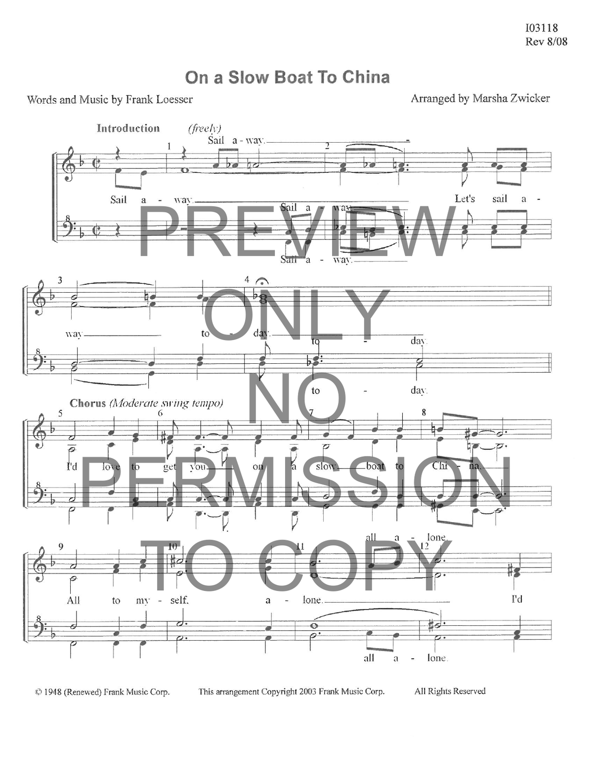 On A Slow Boat To China — sheet music preview, arranged by Marsha Zwicker