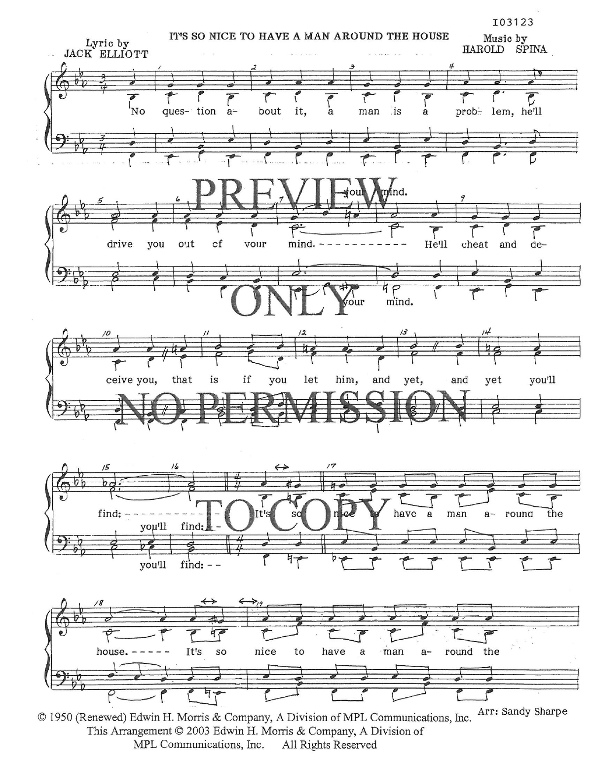 It's So Nice To Have A Man Around The House — sheet music preview, arranged by Sandy Sharpe