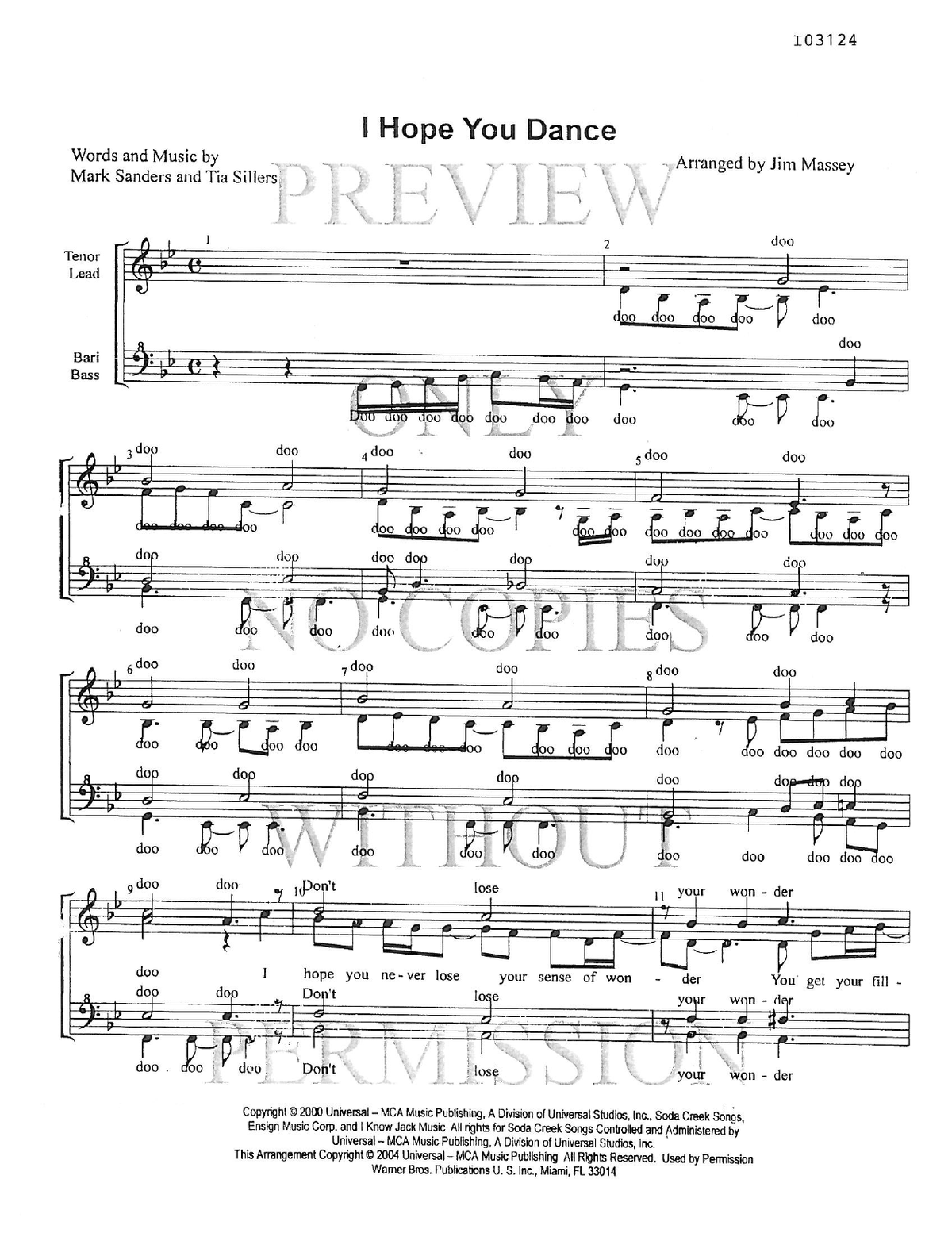I Hope You Dance — sheet music preview, arranged by Jim Massey