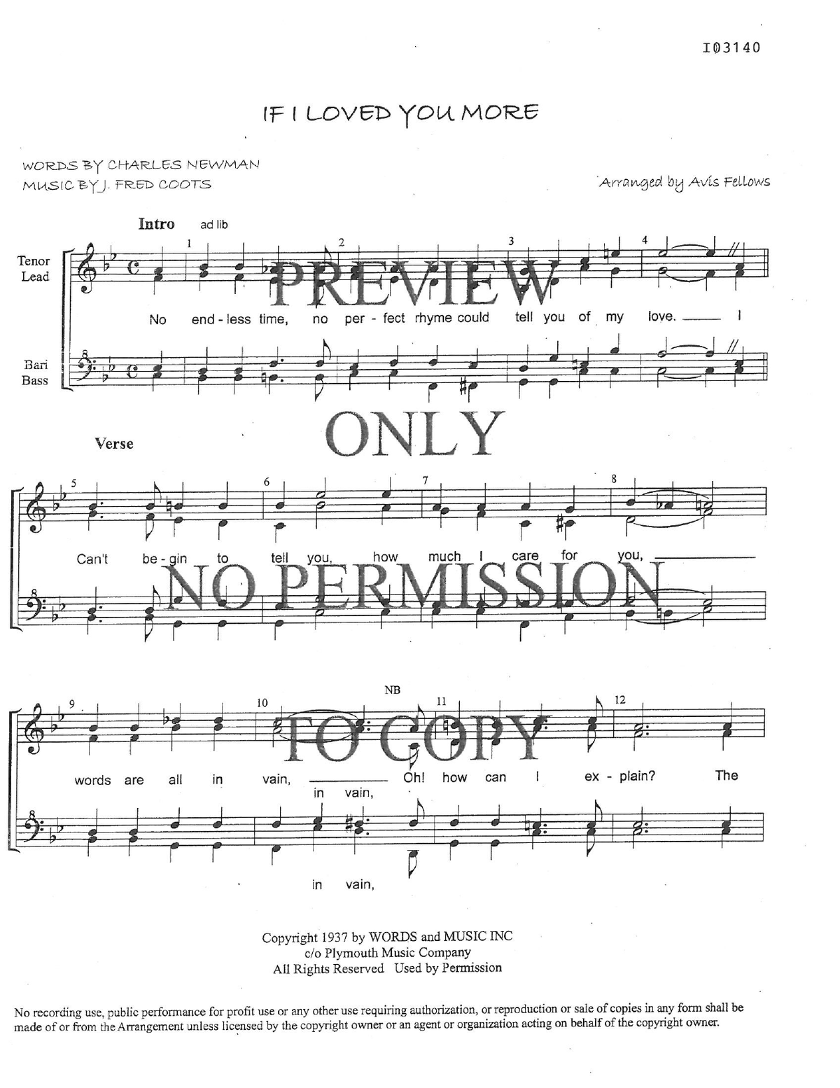 If I Loved You More — sheet music preview, arranged by Avis Fellows