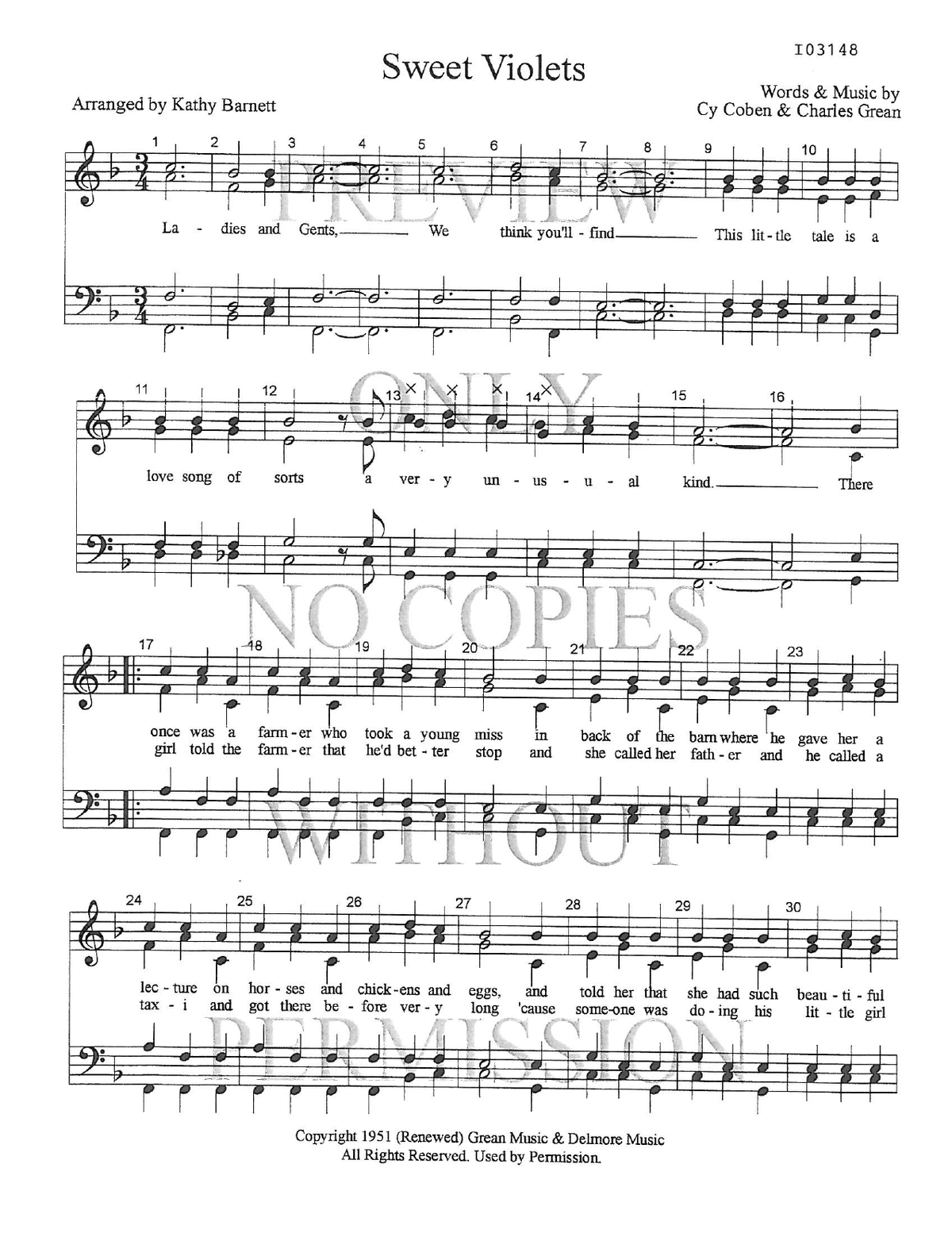 Sweet Violets — sheet music preview, arranged by Kathy Barnett
