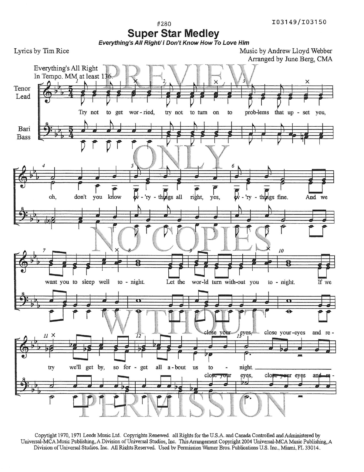 280 Medley - Everything's All Right — sheet music preview, arranged by June Berg