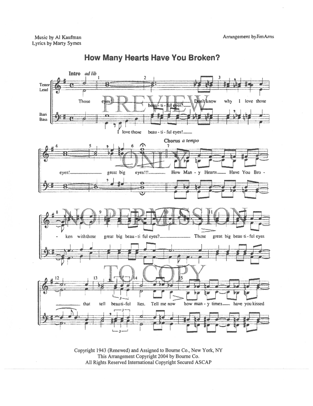 How Many Hearts Have You Broken? — sheet music preview, arranged by Jim Arns