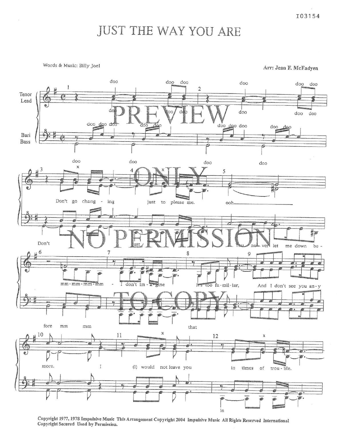 Just The Way You Are — sheet music preview, arranged by Jean McFadyen