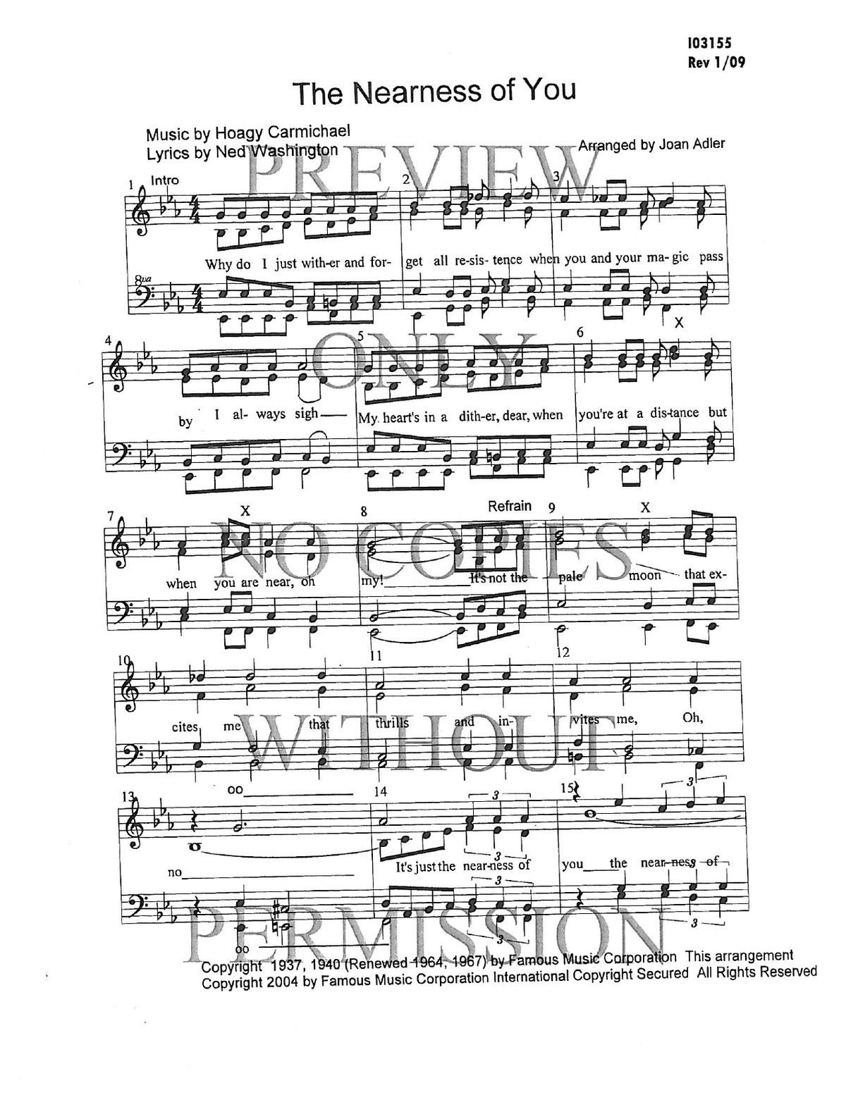 The Nearness Of You — sheet music preview, arranged by Joan Adler