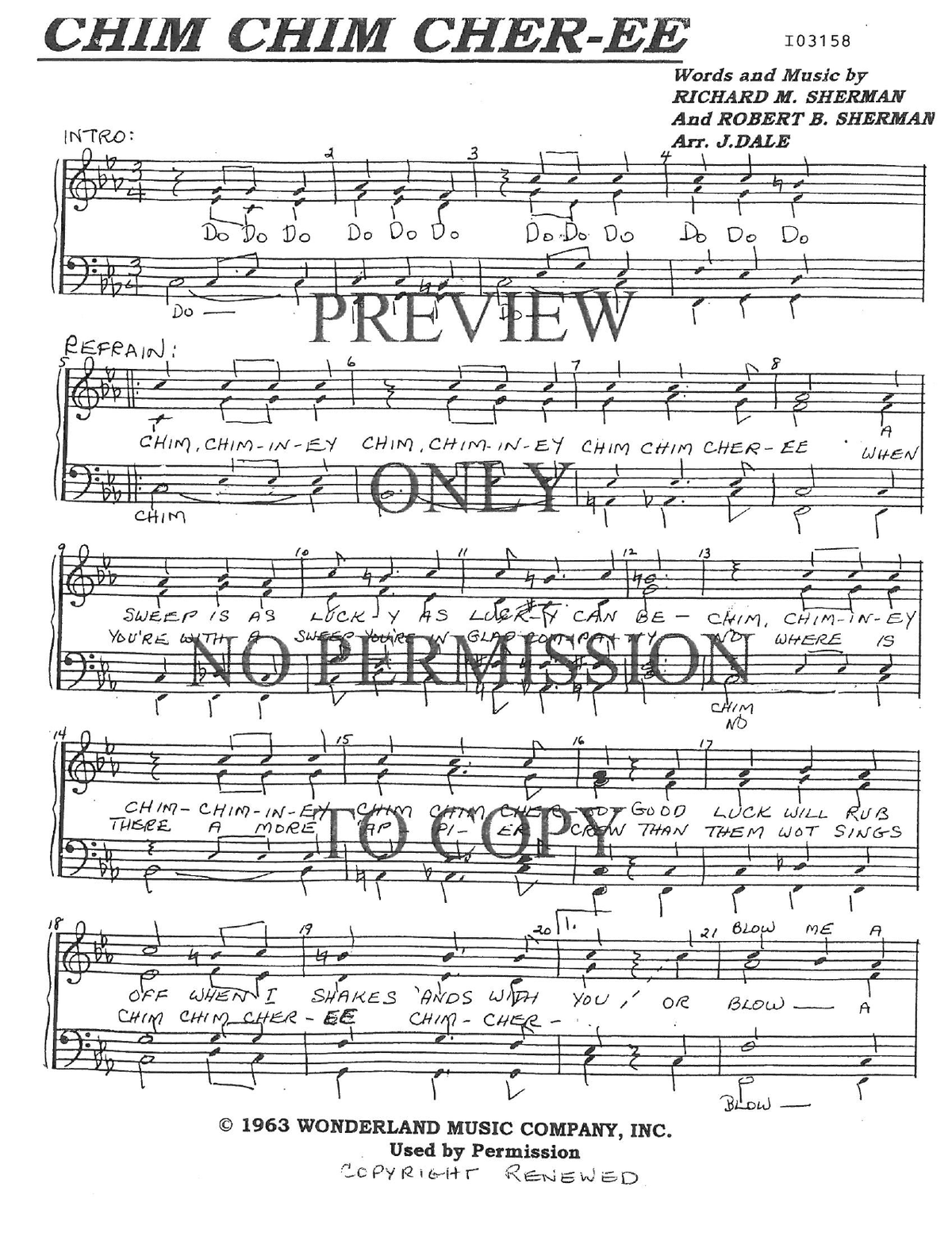 Chim Chim Cher-Ee — sheet music preview, arranged by June Dale