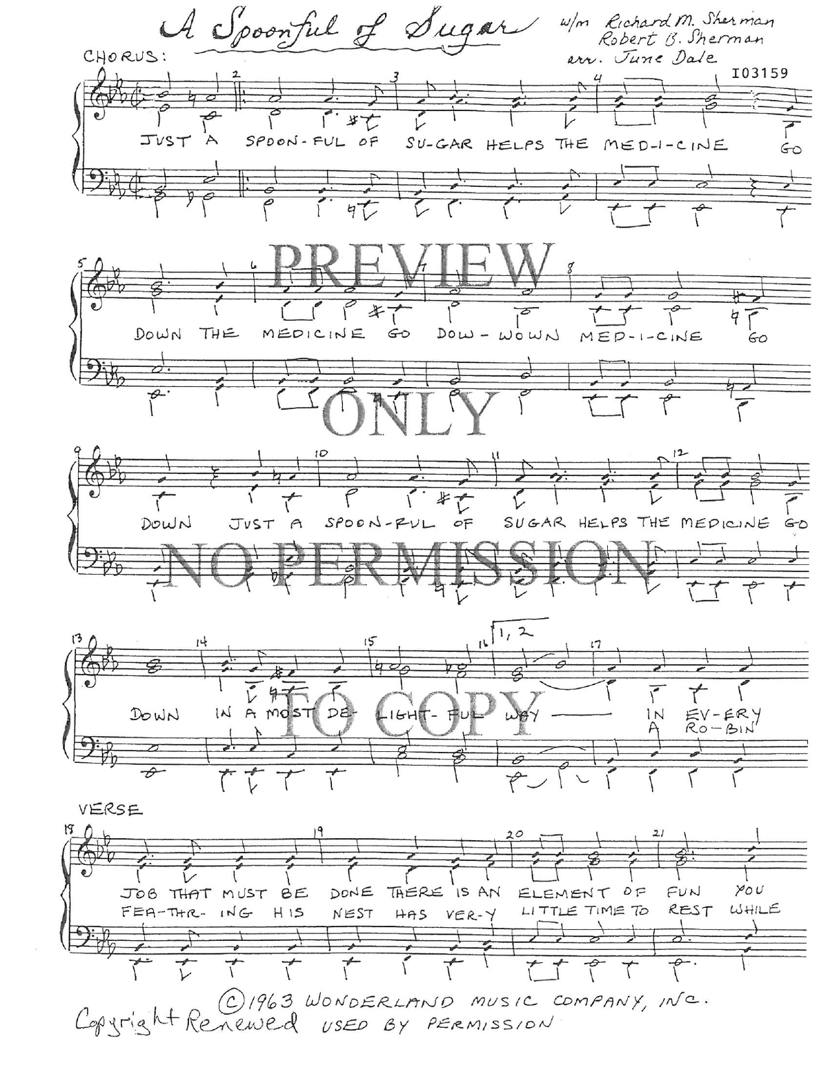 A Spoonful Of Sugar — sheet music preview, arranged by June Dale