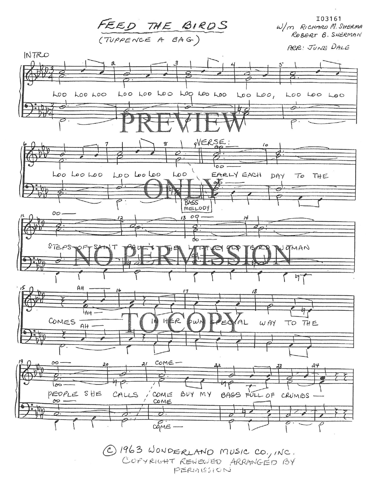 Feed The Birds — sheet music preview, arranged by June Dale