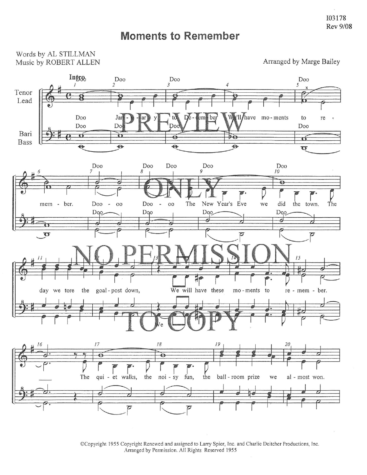 Moments To Remember — sheet music preview, arranged by Marge Bailey