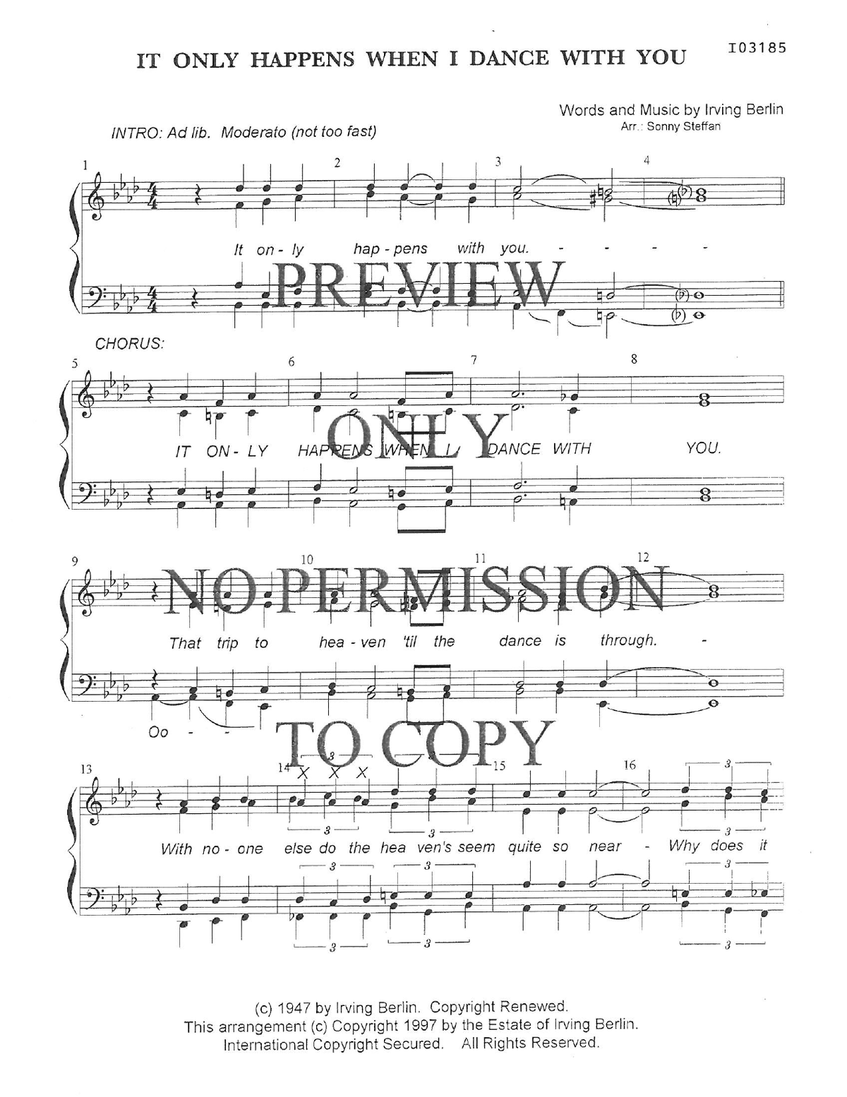 It Only Happens When I Dance With You — sheet music preview, arranged by Sonny Steffan