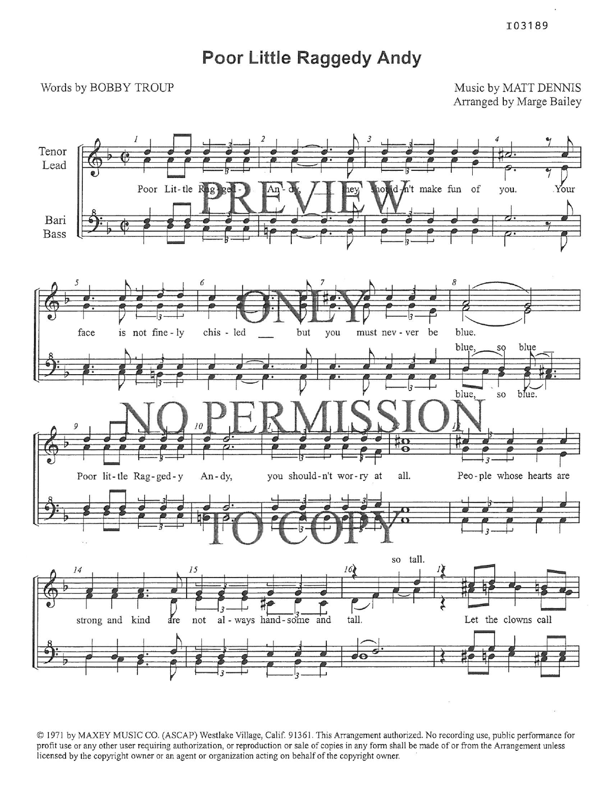 Poor Little Raggedy Andy — sheet music preview, arranged by Marge Bailey