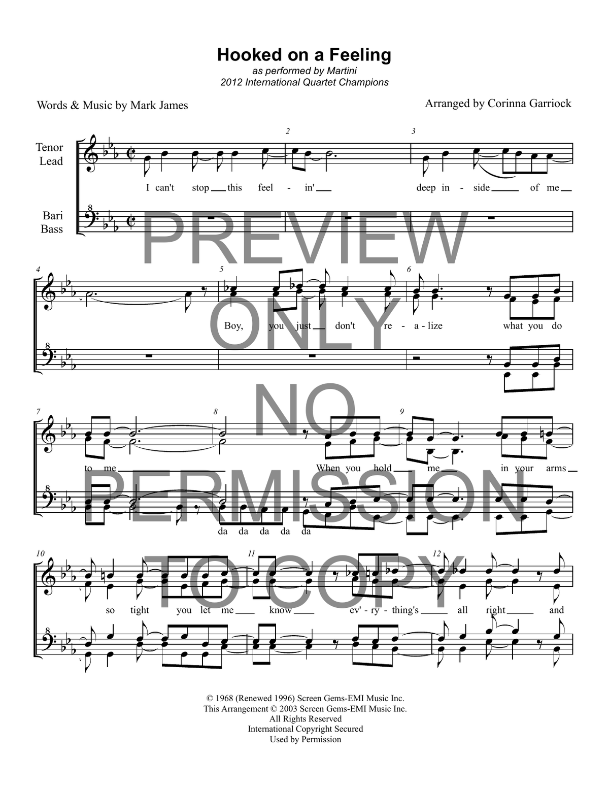 Hooked On A Feeling — sheet music preview, arranged by Corinna Garriock