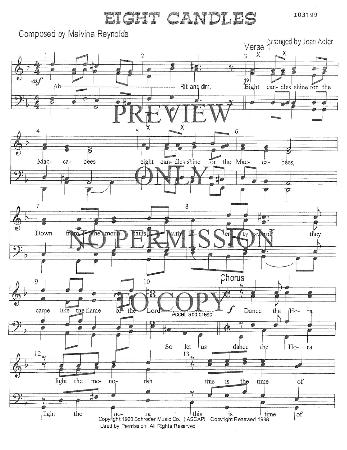 Eight Candles — sheet music preview, arranged by Joan Adler