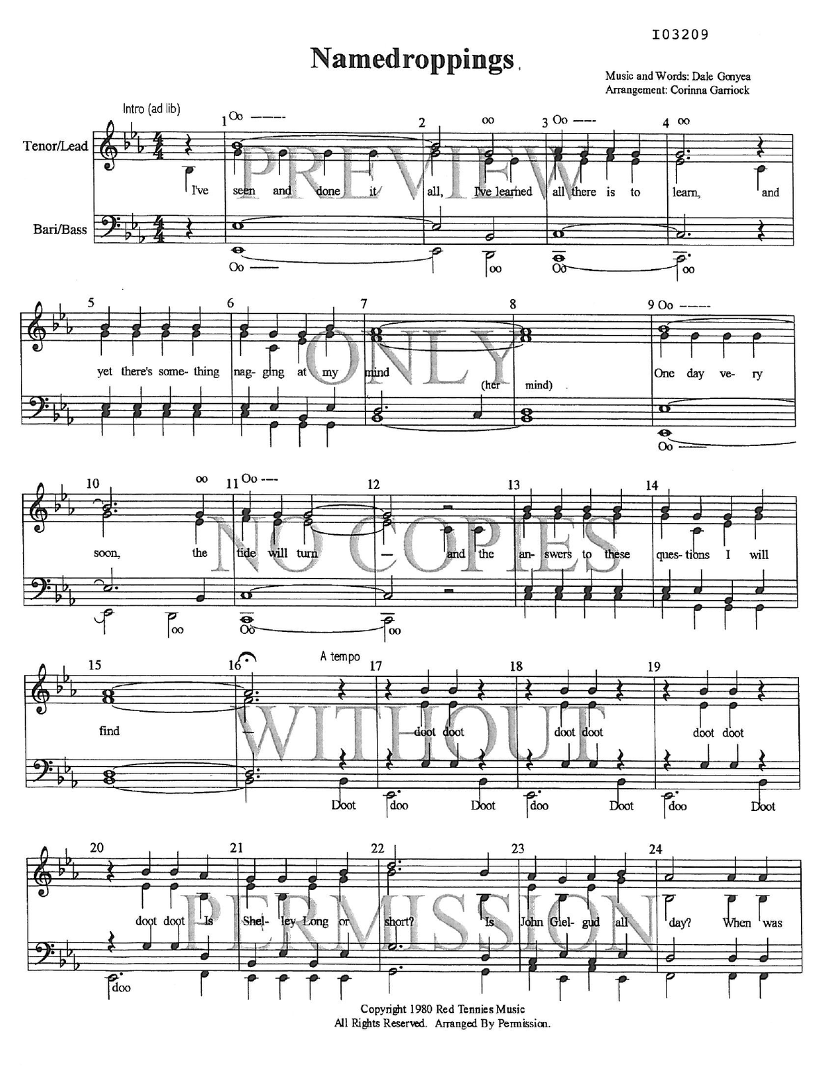 Namedroppings — sheet music preview, arranged by Corinna Garriock