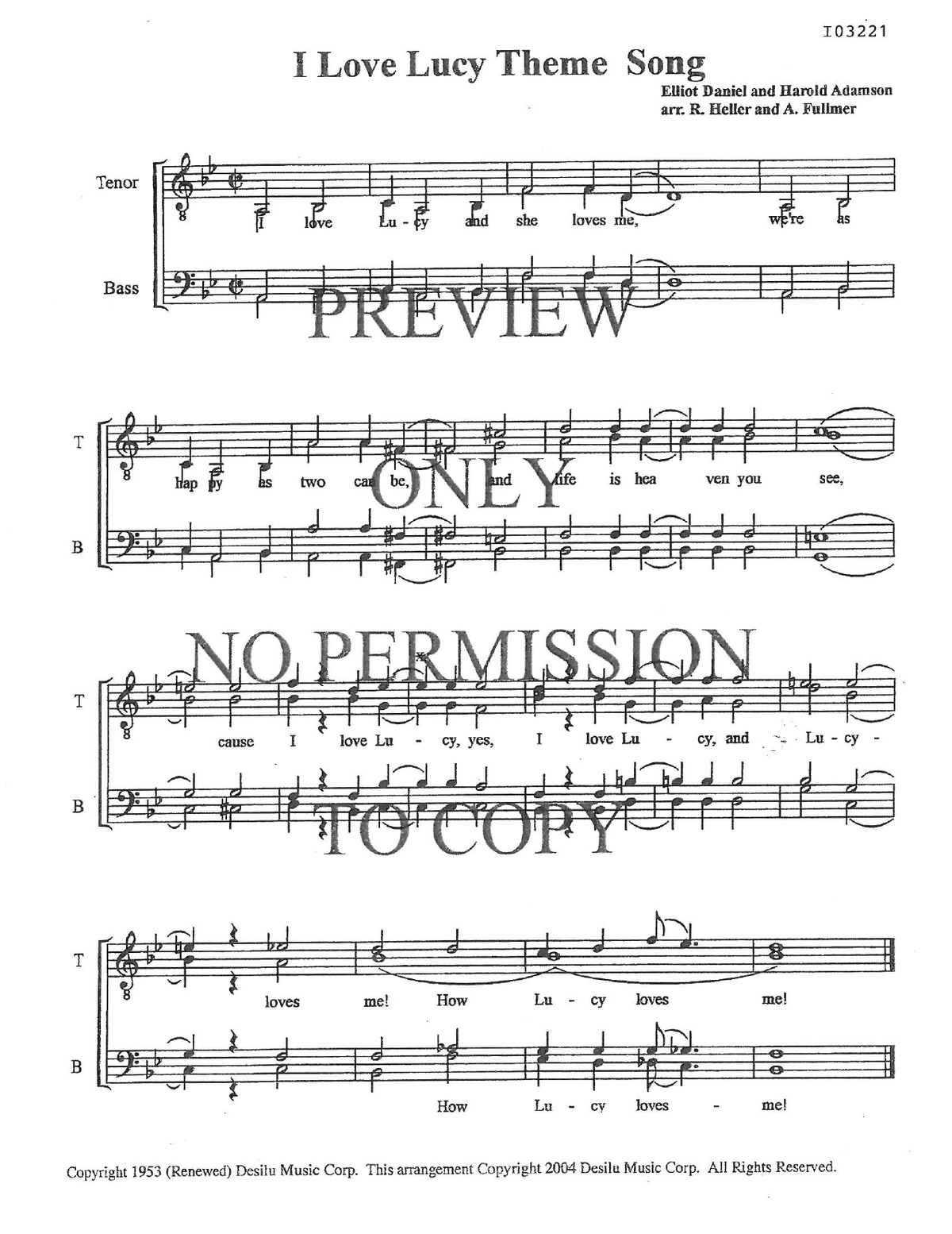 I Love Lucy Theme Song — sheet music preview, arranged by Ryan Heller