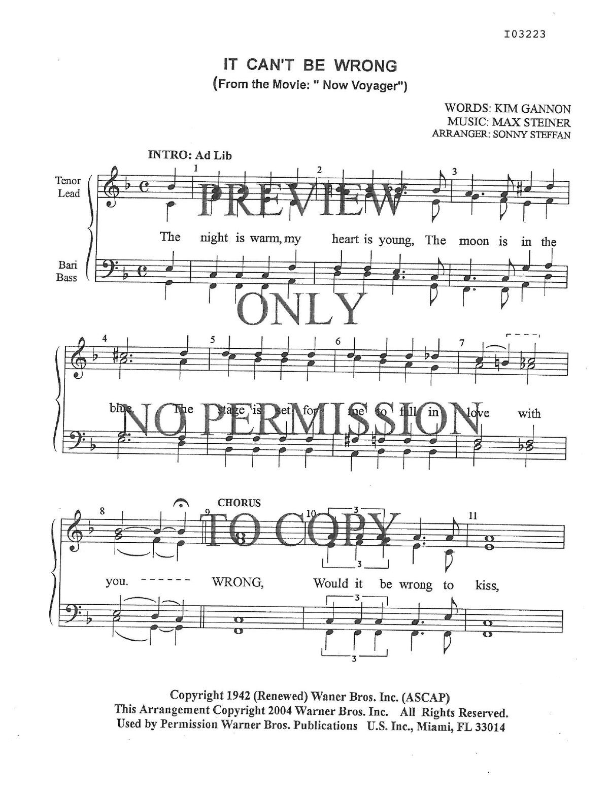 It Can't Be Wrong — sheet music preview, arranged by Sonny Steffan