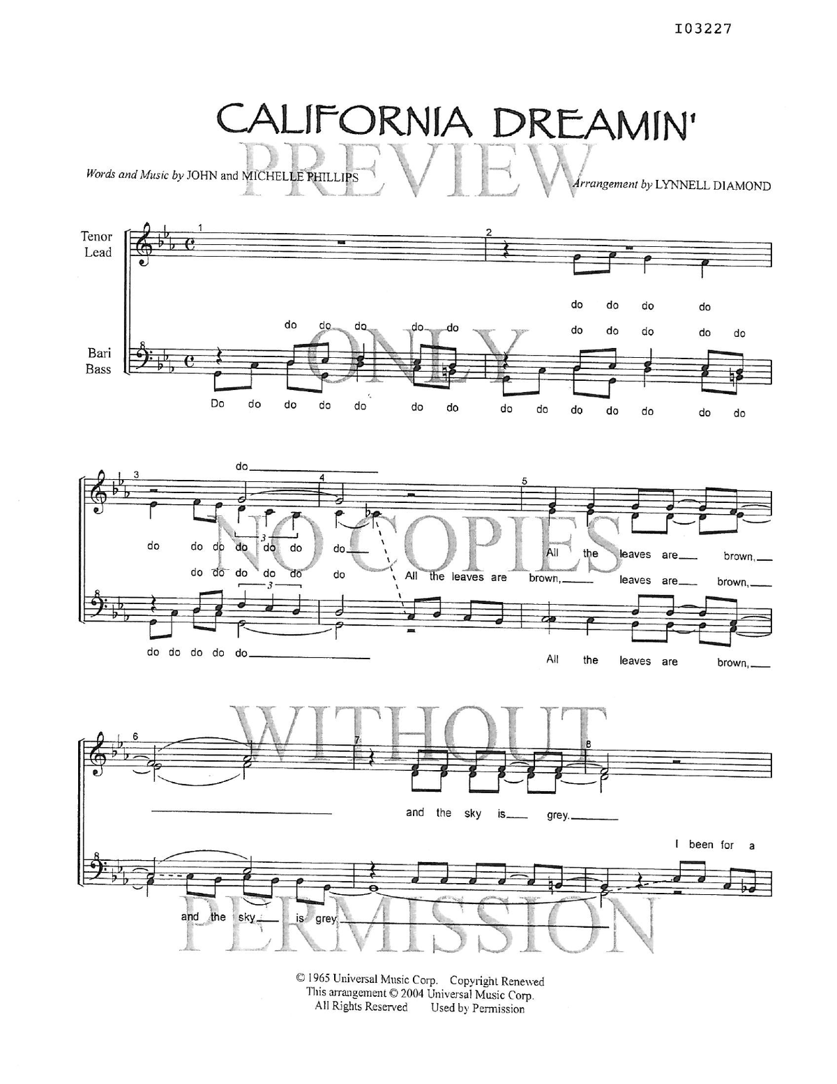 California Dreamin' — sheet music preview, arranged by Lynnell Diamond