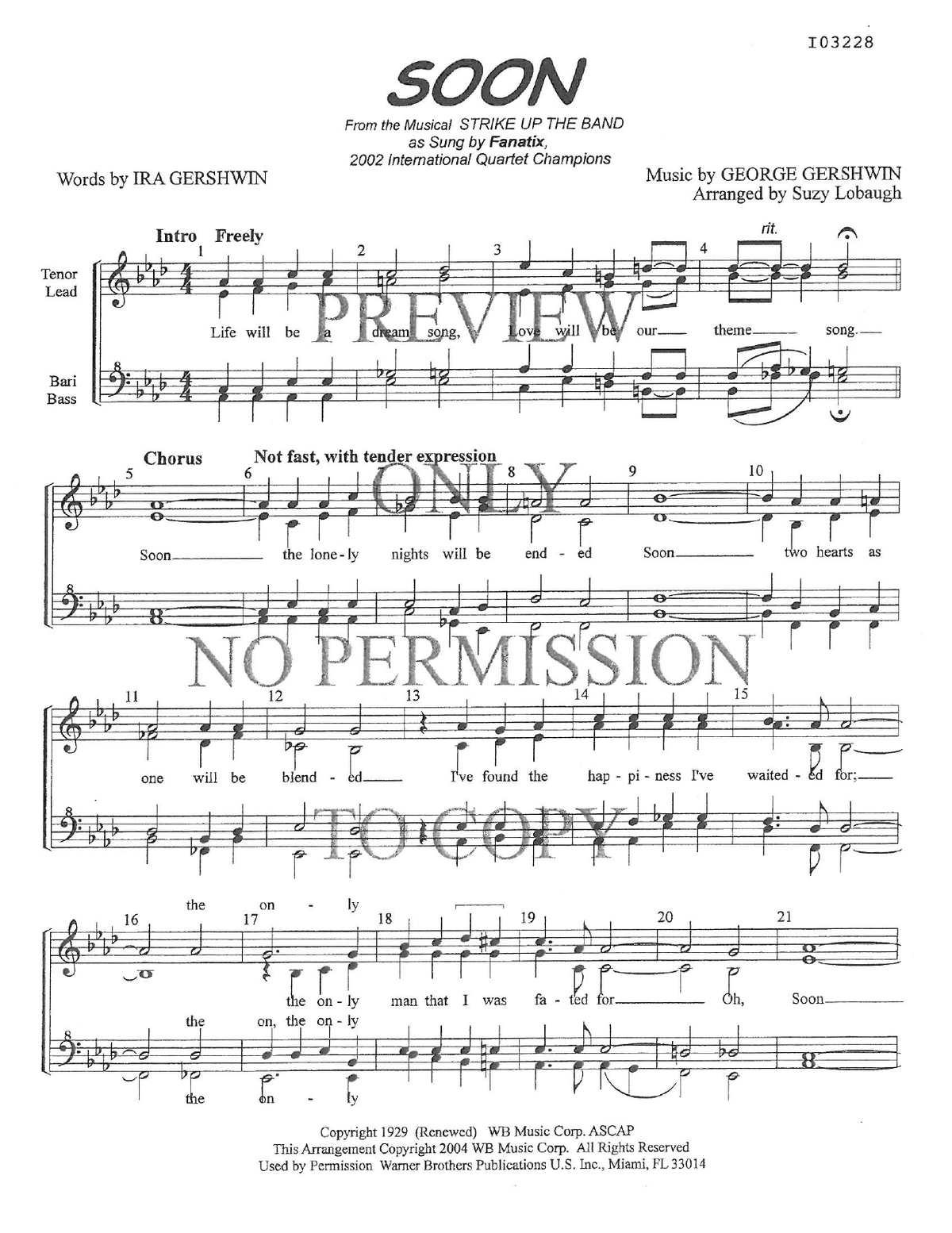Soon — sheet music preview, arranged by Suzy Lobaugh