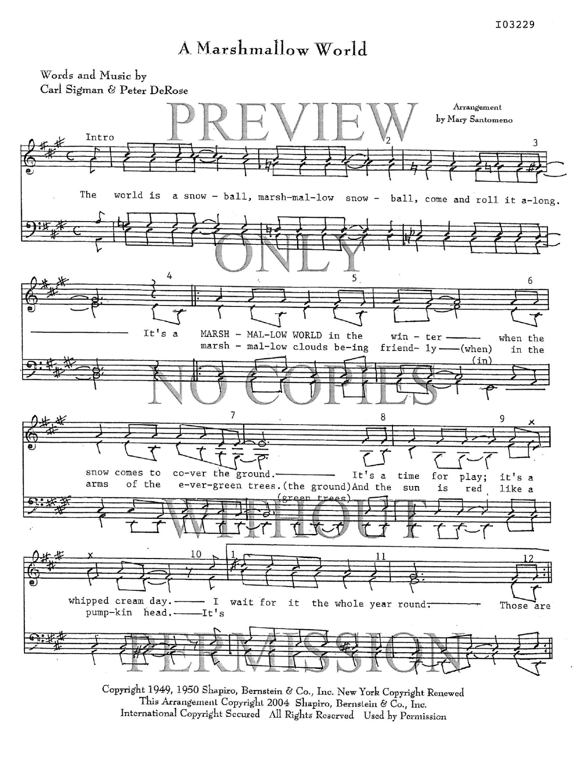 A Marshmallow World — sheet music preview, arranged by Mary Santomeno
