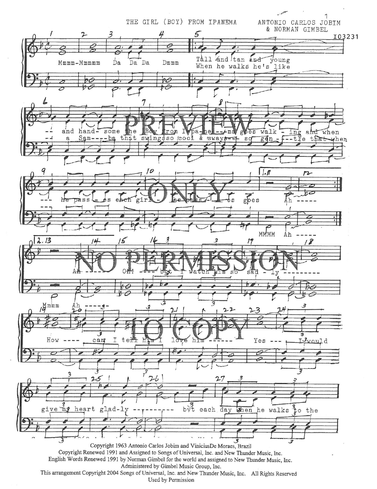 The Girl From Ipanema — sheet music preview, arranged by Gloria Kuchenbecker