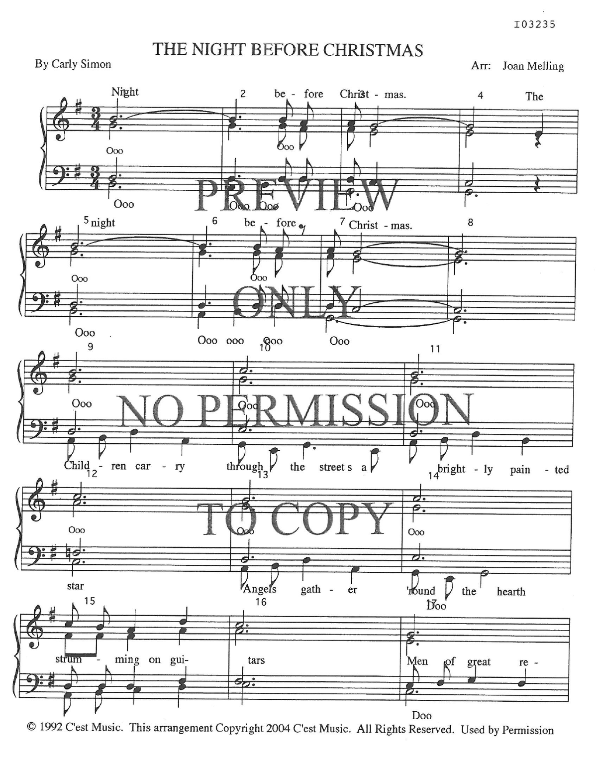 The Night Before Christmas — sheet music preview, arranged by Joan Melling