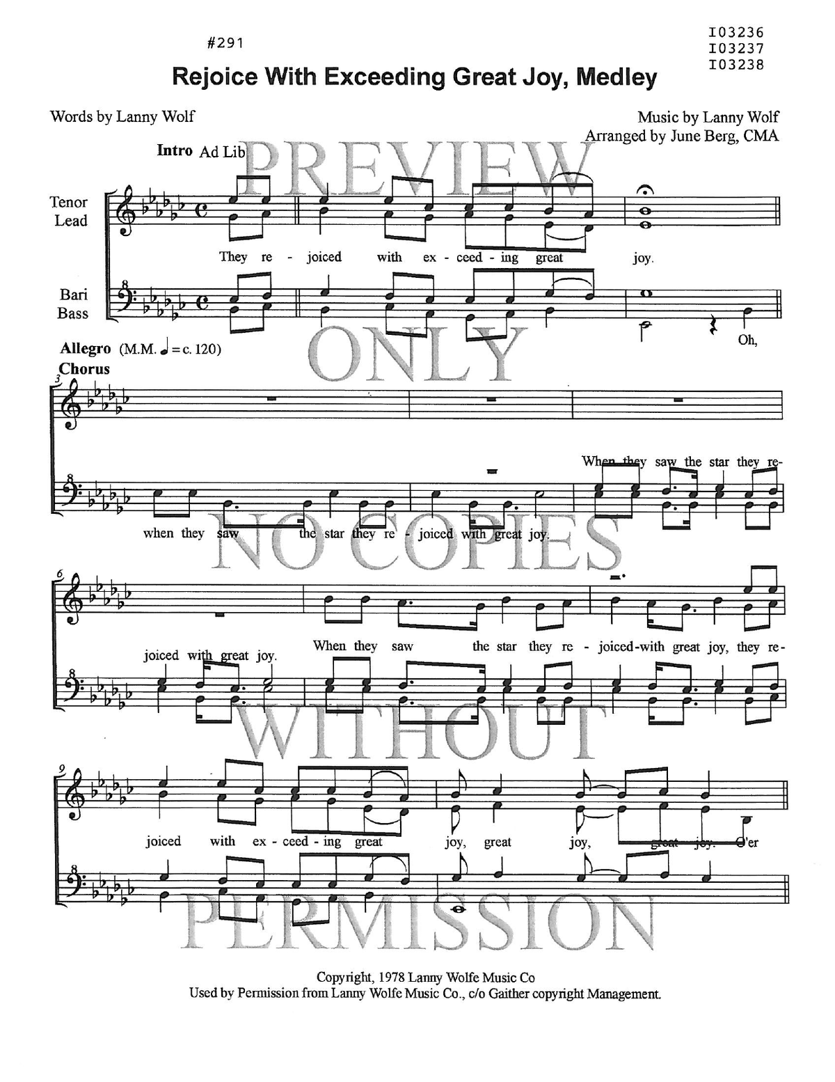 291 Medley - Rejoice With Exceeding Great Joy — sheet music preview, arranged by June Berg