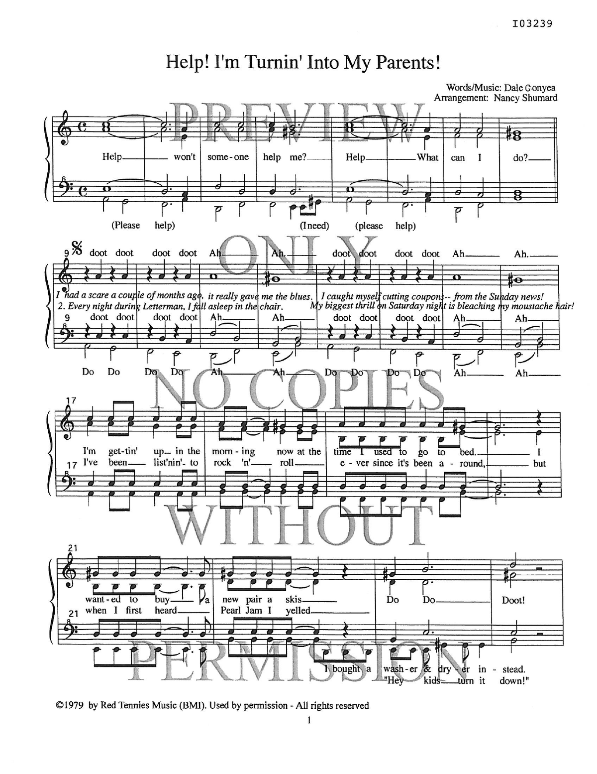Help, I'm Turning Into My Parents — sheet music preview, arranged by Nancy Shumard