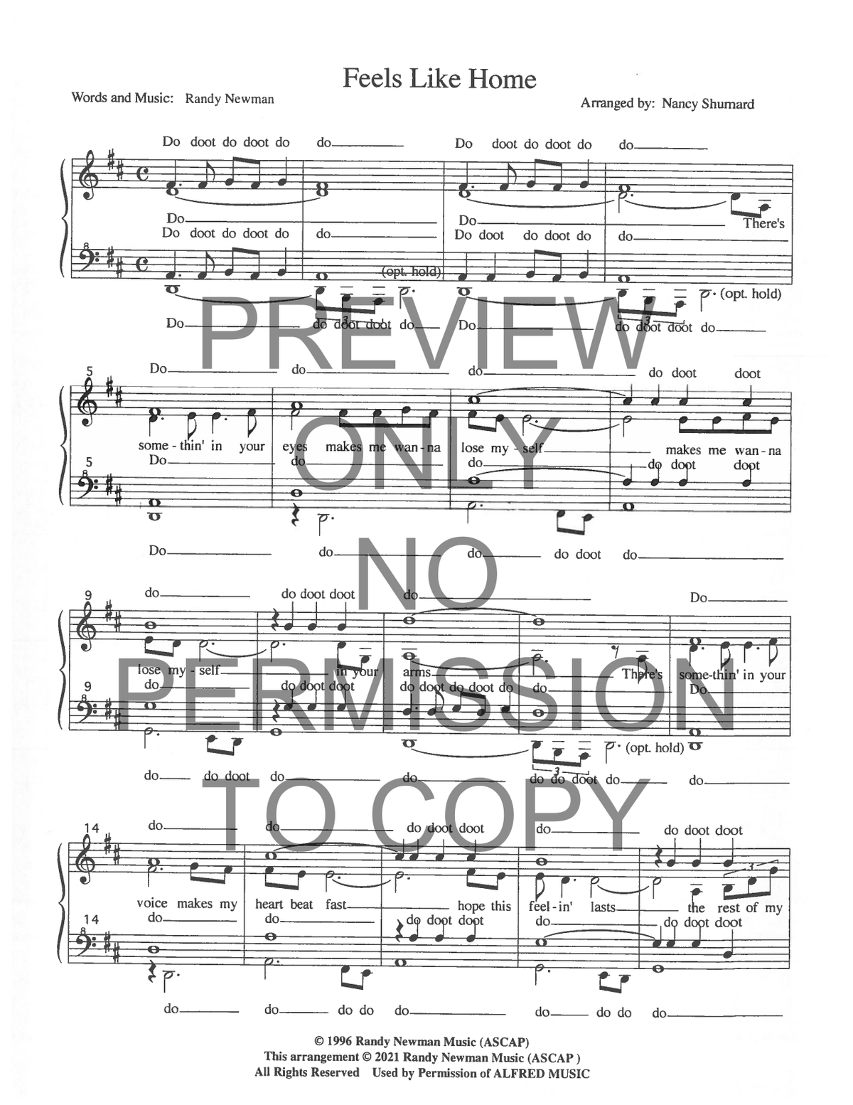 Feels Like Home — sheet music preview, arranged by Nancy Shumard