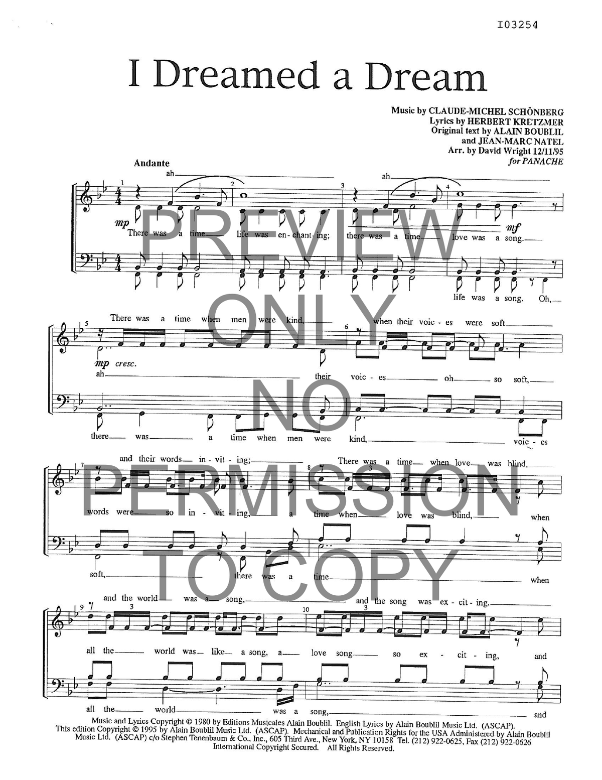 I Dreamed A Dream — sheet music preview, arranged by David Wright