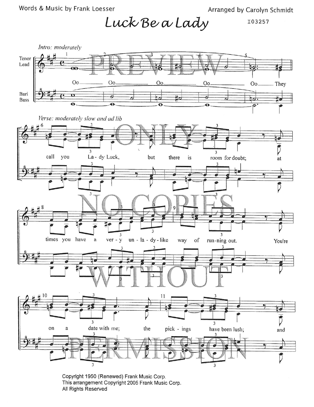 Luck Be A Lady — sheet music preview, arranged by Carolyn Schmidt