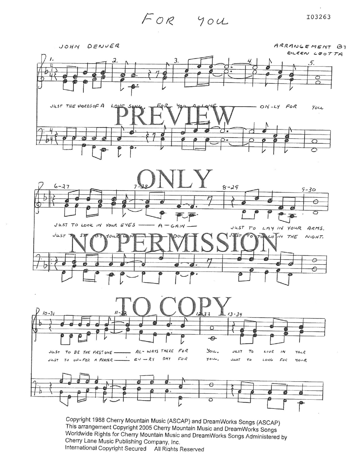 For You — sheet music preview, arranged by Eileen Leotta