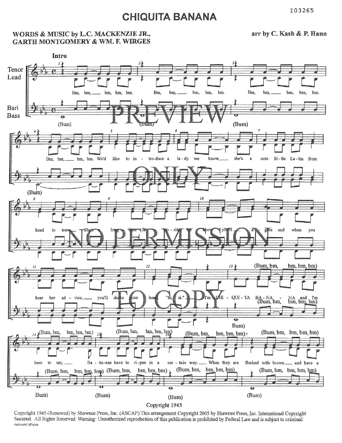 Chiquita Banana — sheet music preview, arranged by Connie Kash