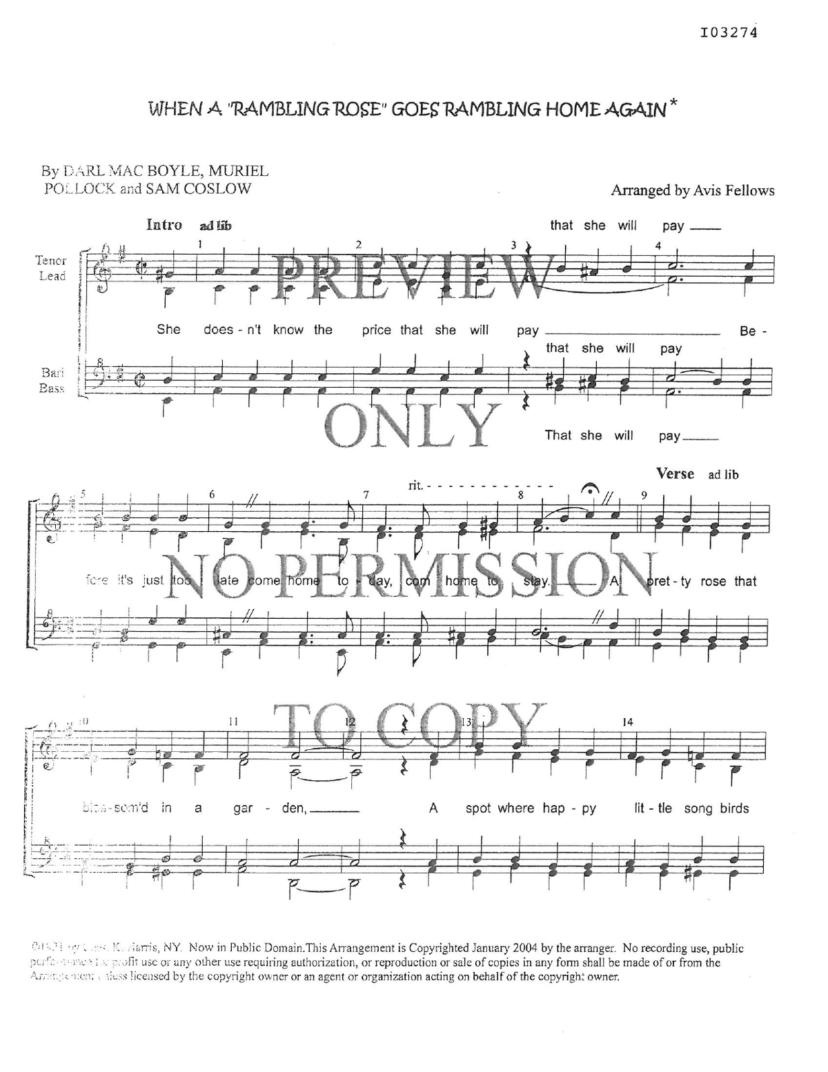 When A Rambling Rose Goes Rambling Home Again — sheet music preview, arranged by Avis Fellows