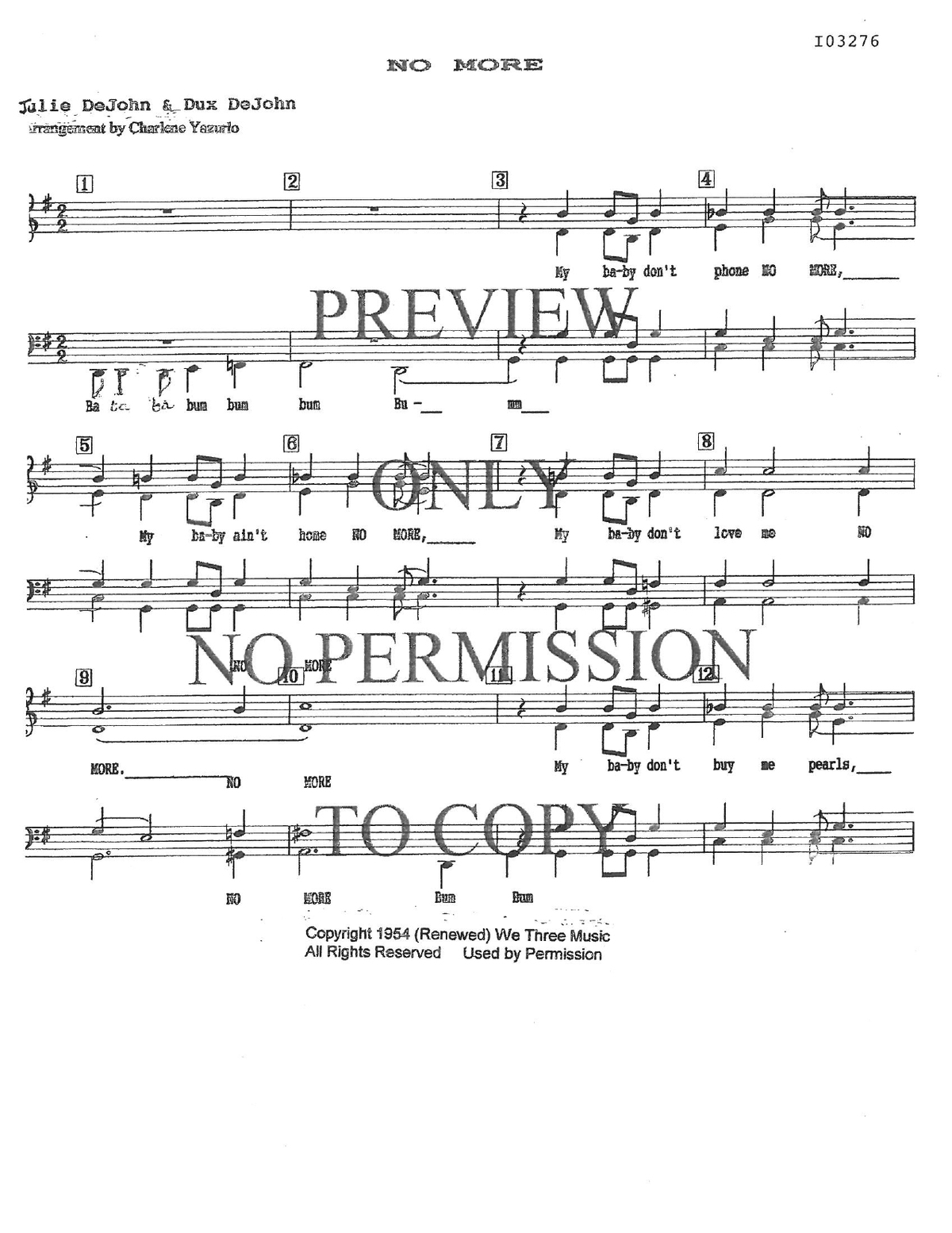 No More (My Baby Don't Love Me) — sheet music preview, arranged by Charlene Yazurlo