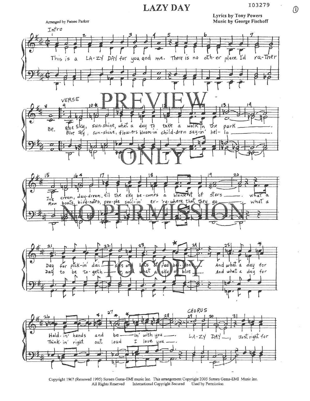 Lazy Day — sheet music preview, arranged by Patsee Parker