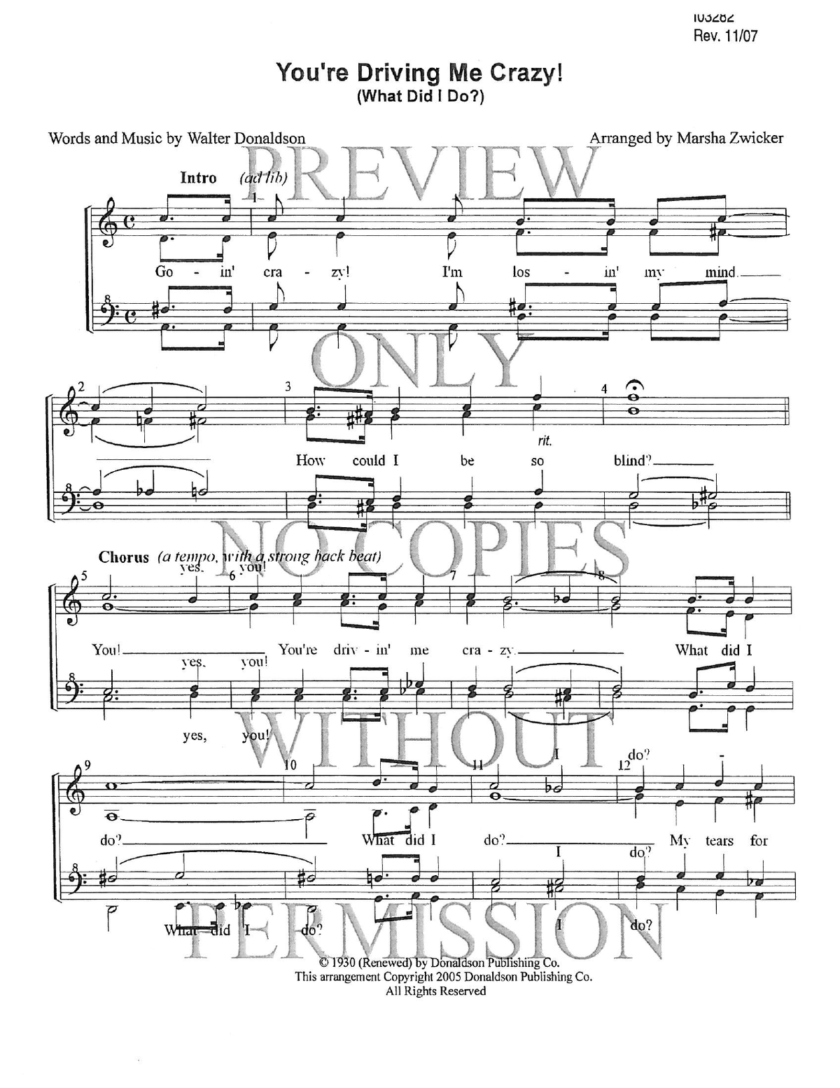 You're Driving Me Crazy — sheet music preview, arranged by Marsha Zwicker