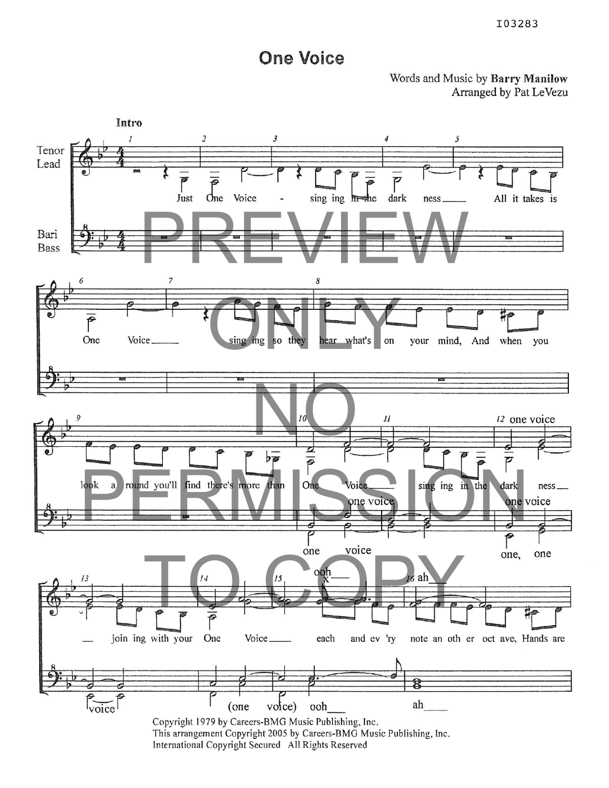 One Voice — sheet music preview, arranged by Pat LeVezu