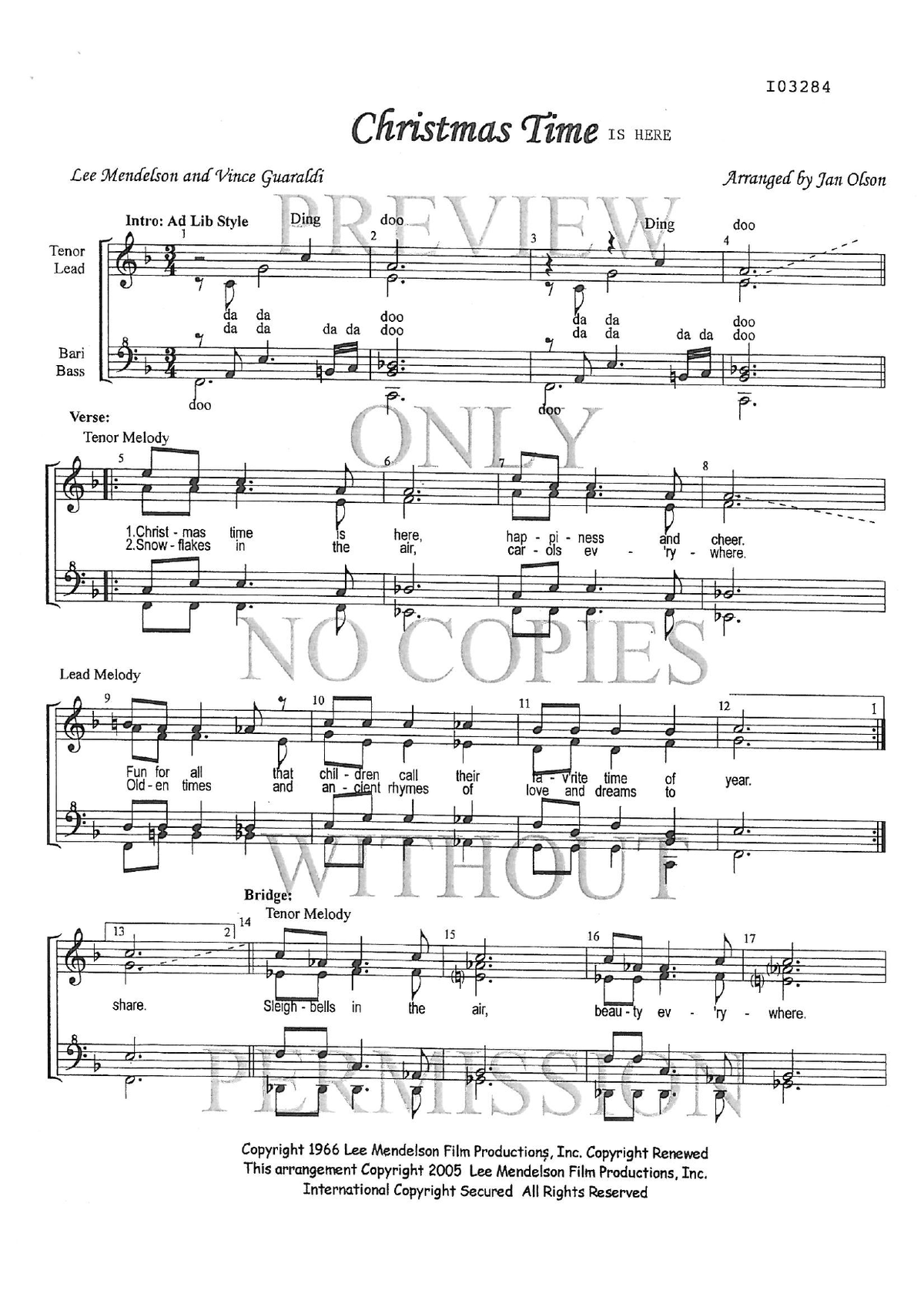 Christmas Time Is Here — sheet music preview, arranged by Jan Olson