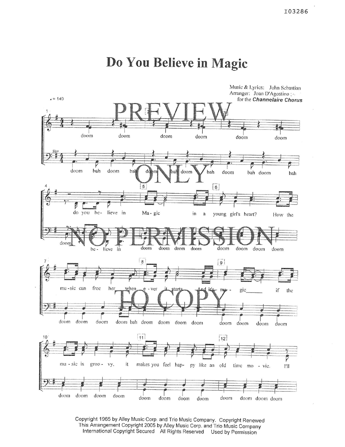 Do You Believe In Magic — sheet music preview, arranged by Joan D 'Agostino