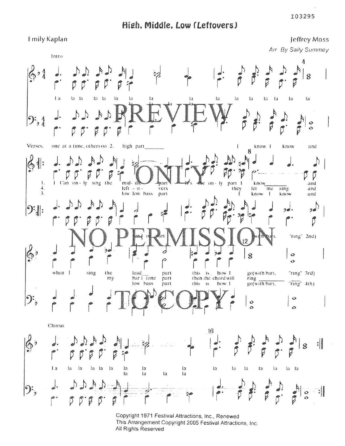 High Middle Low — sheet music preview, arranged by Sally Summey