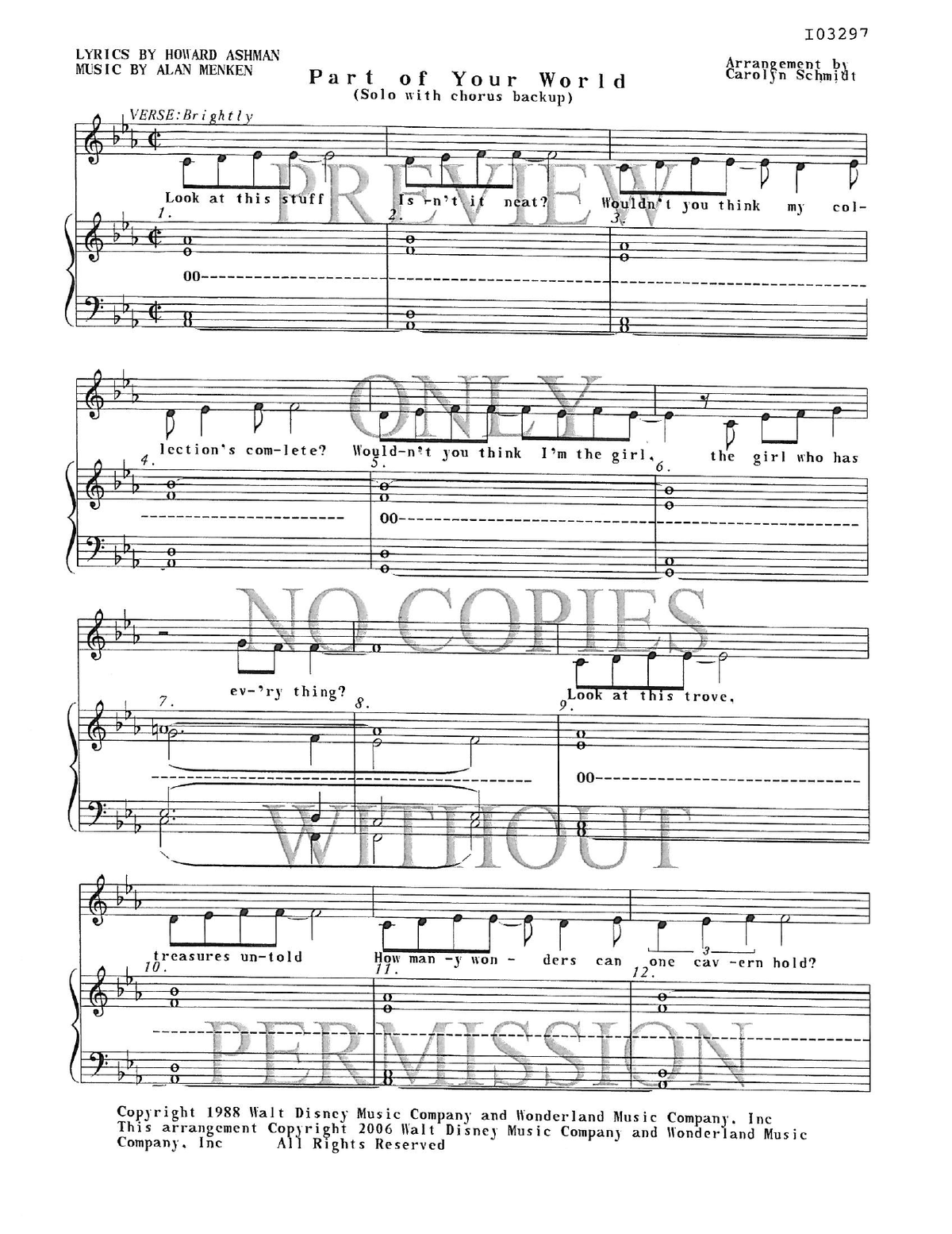 Part Of Your World — sheet music preview, arranged by Carolyn Schmidt