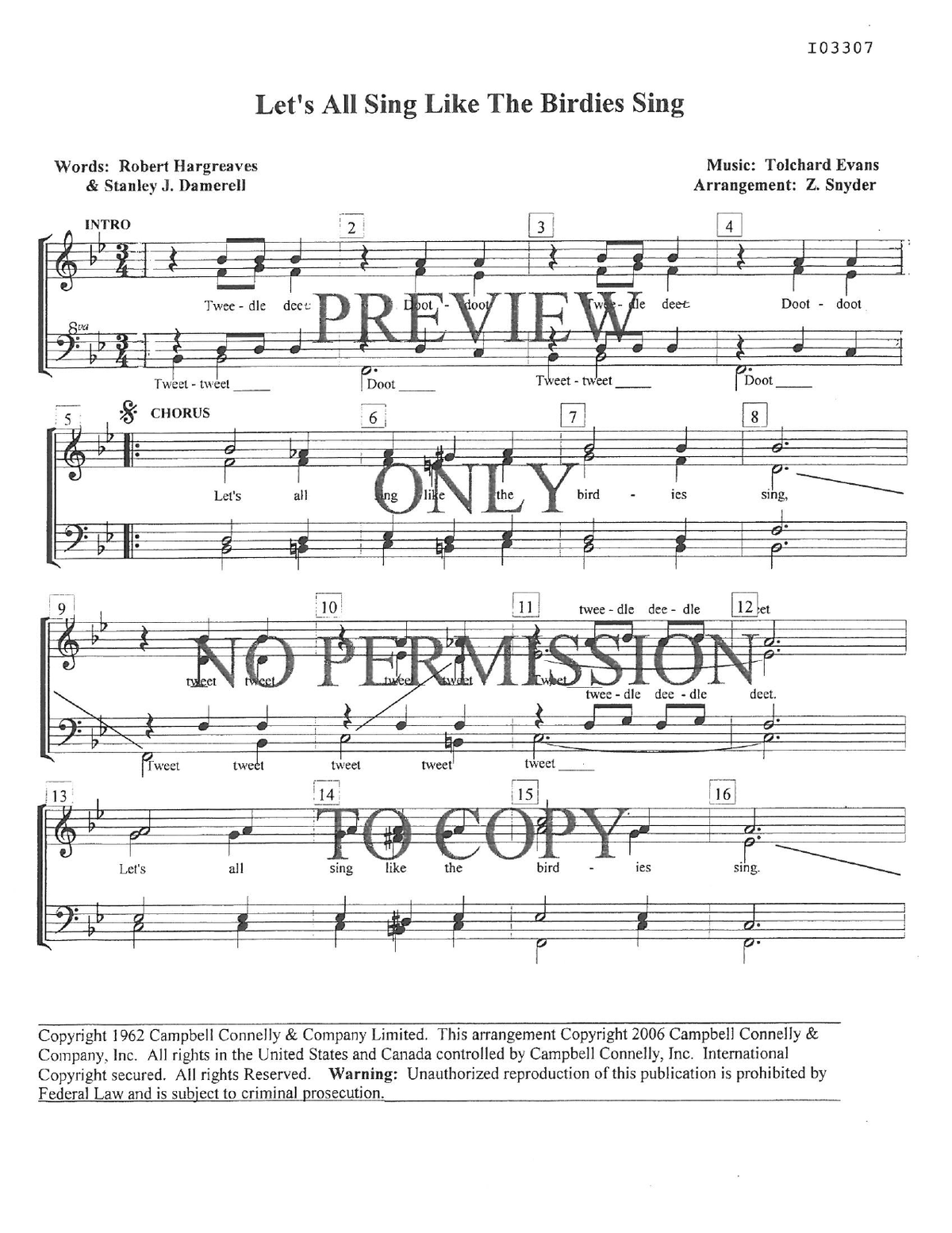 Let's All Sing Like The Birdies Sing — sheet music preview, arranged by Zona Snyder